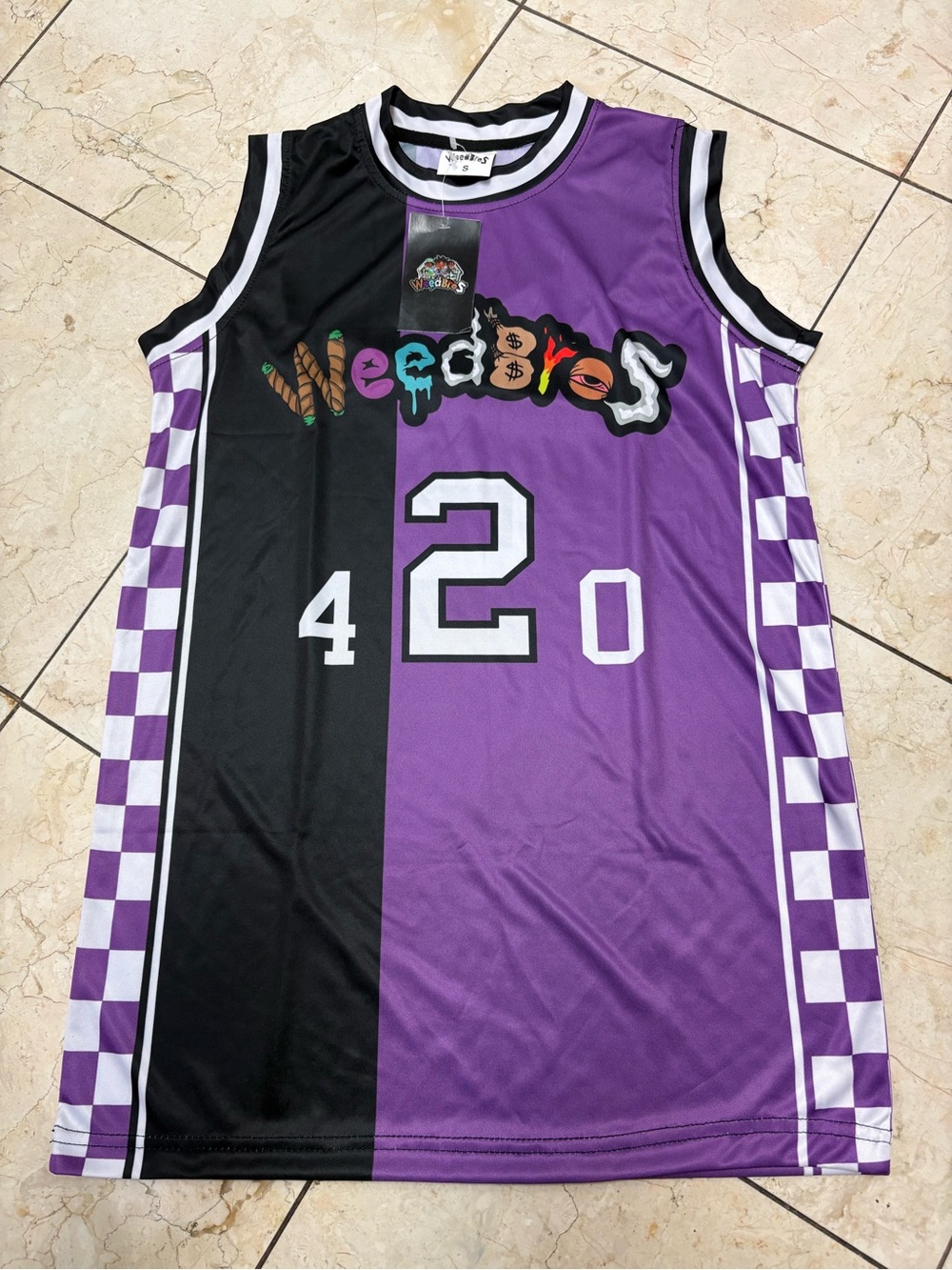 WeedBros Men’s Split Black & Purple Basketball Tank Top Jersey - 420